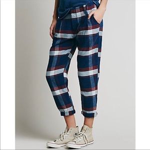 Free People Blue Plaid Pants SZ 4